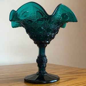 Vintage Teal Wavy Candy Glass Made in Italy